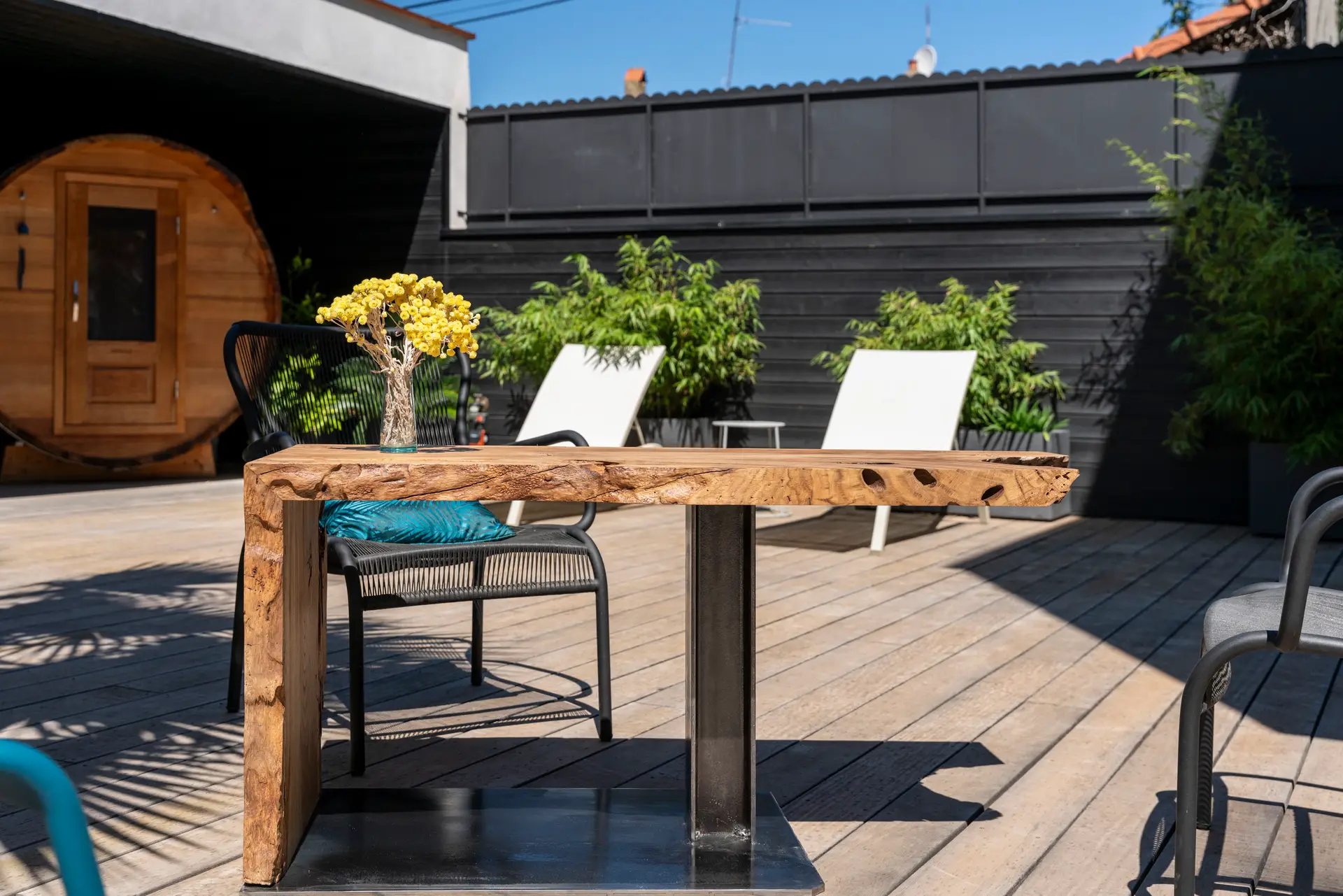 table extérieur sur mesure fer et bois